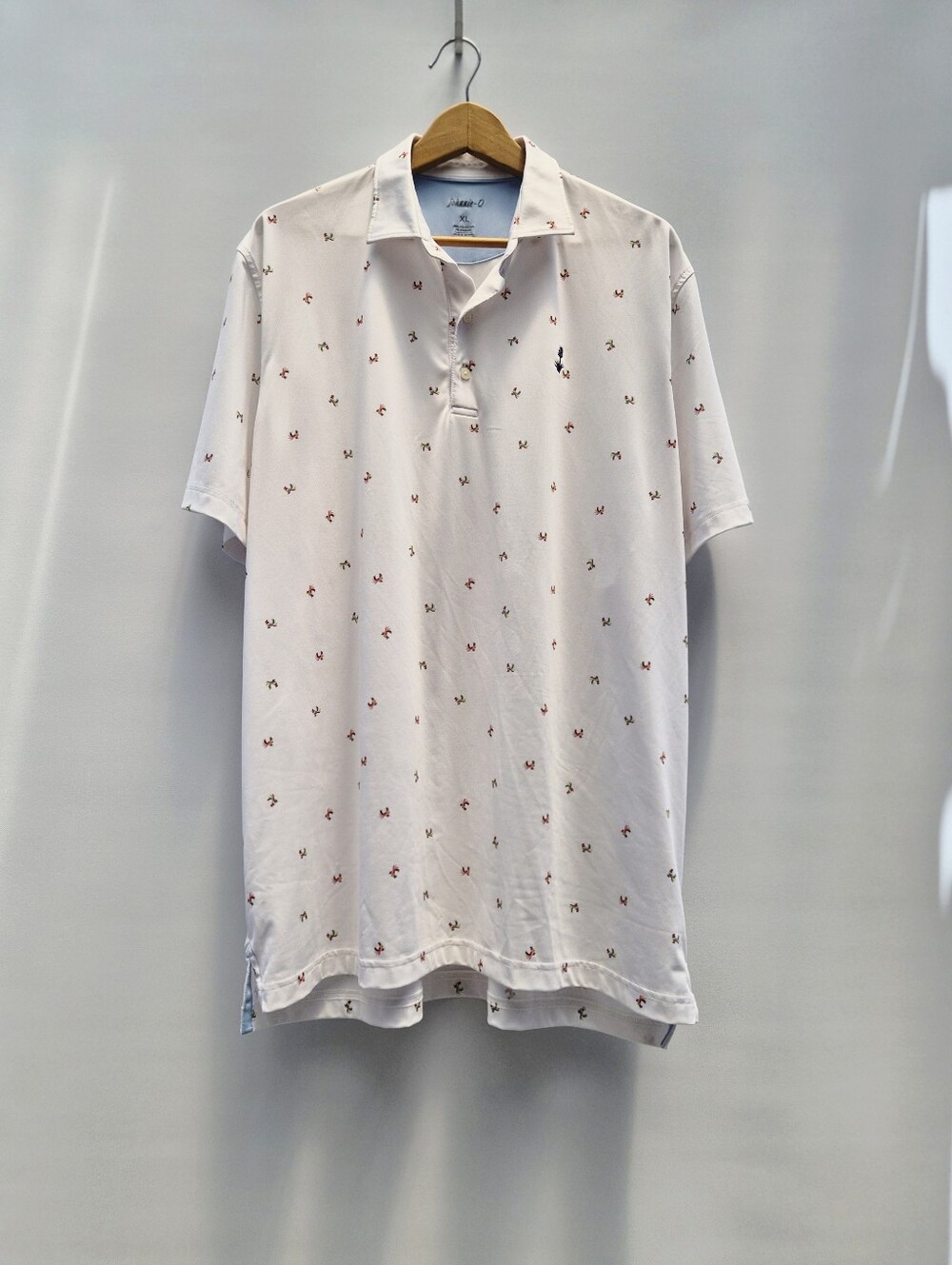 johnnie-O Men's XL Polo White Bird Printed Coastal Prep Resortcore Mauna Lani